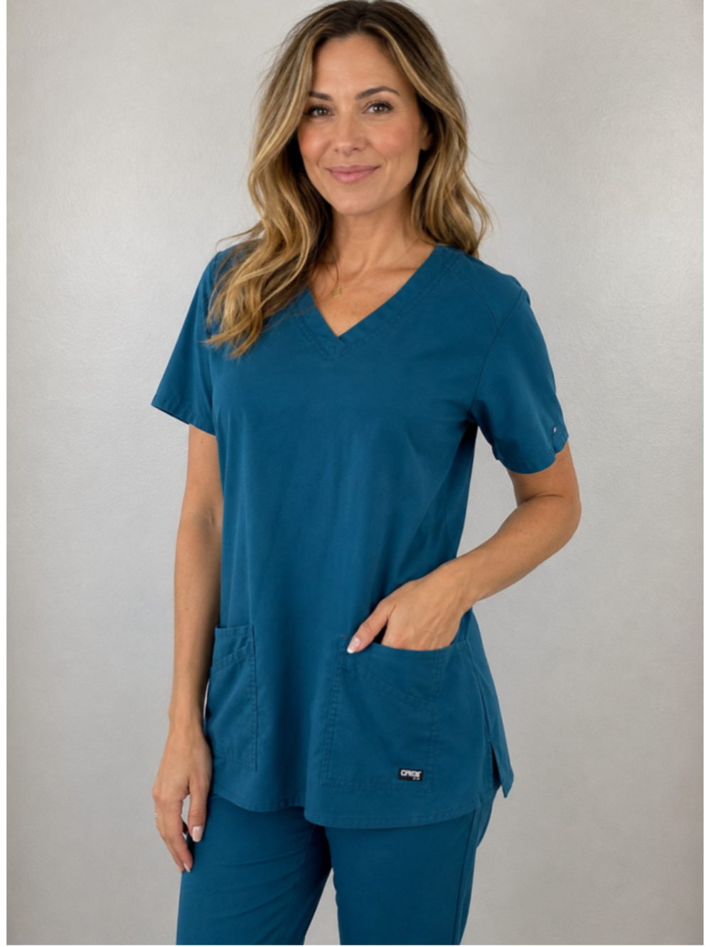 Grey's Anatomy by Barco Scrub Top Womens L Large Teal Medical Professional Wear